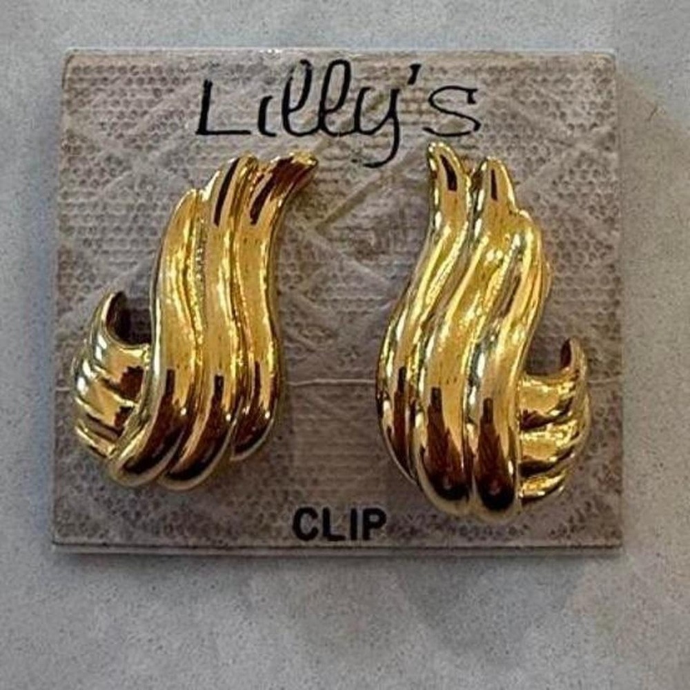 Vintage Vendôme Gold Tone Clip On Earrings Sculptural Swirl Ribbon Statement